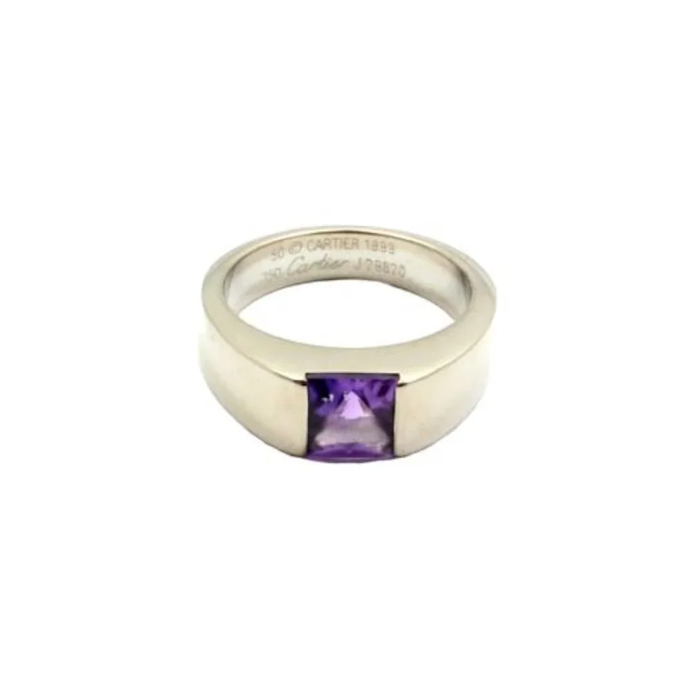 Authentic! Cartier 18k White Gold Tank Amethyst Ring 1999 Sz US 5.25 EU 50​ - Picture 2 of 5